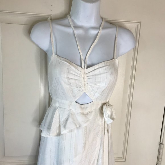 Saltwater Luxe Spaghetti Strap Tiered Ruffled Asymmetric Dress Ivory - Picture 2 of 7